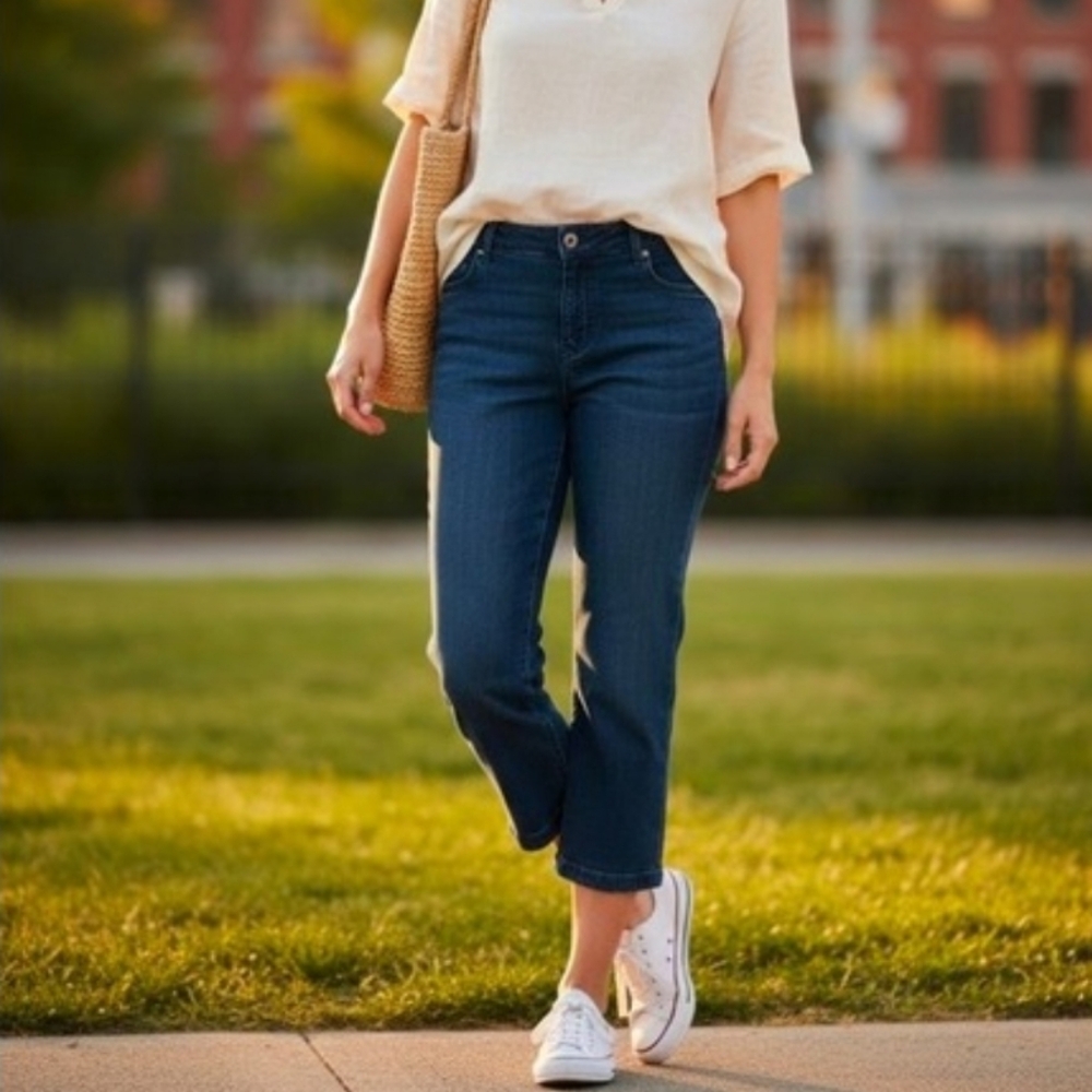 Talbots Medium Blue Classic Signature Crop Flare Casual Stretch Jeans 10/30